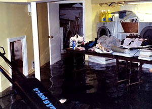 A laundry room flood in Souris , with several feet of water flooded in.