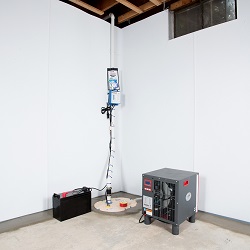 a complete basement waterproofing system installed in a Brandon  home